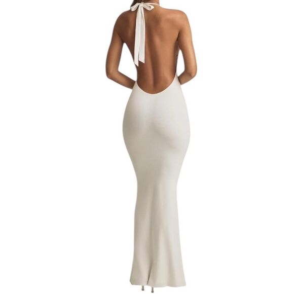 Oh Polly Hallie Modal Halterneck Maxi Dress in White - Picture 2 of 8
